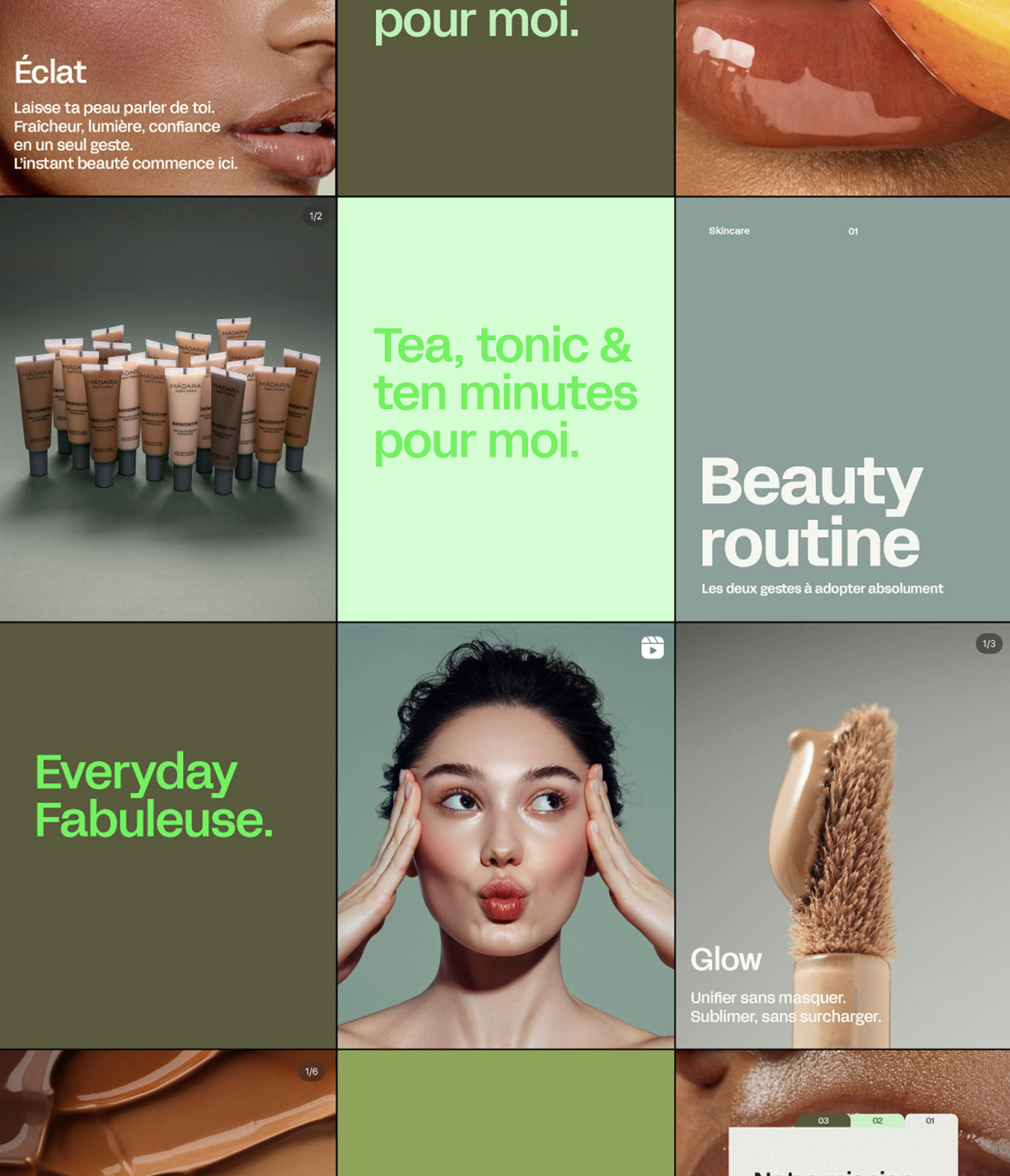 Studio de direction artistique Paris, identité visuelle, eshop et charte Instagram pour l'Armoire à beauté, cosmétique par Halley&Co - Extrait de la charte Instagram